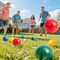 Premium Bocce Ball Set 107mm Resin Balls with Pallino Measuring Rope and Carry Bag Outdoor Lawn